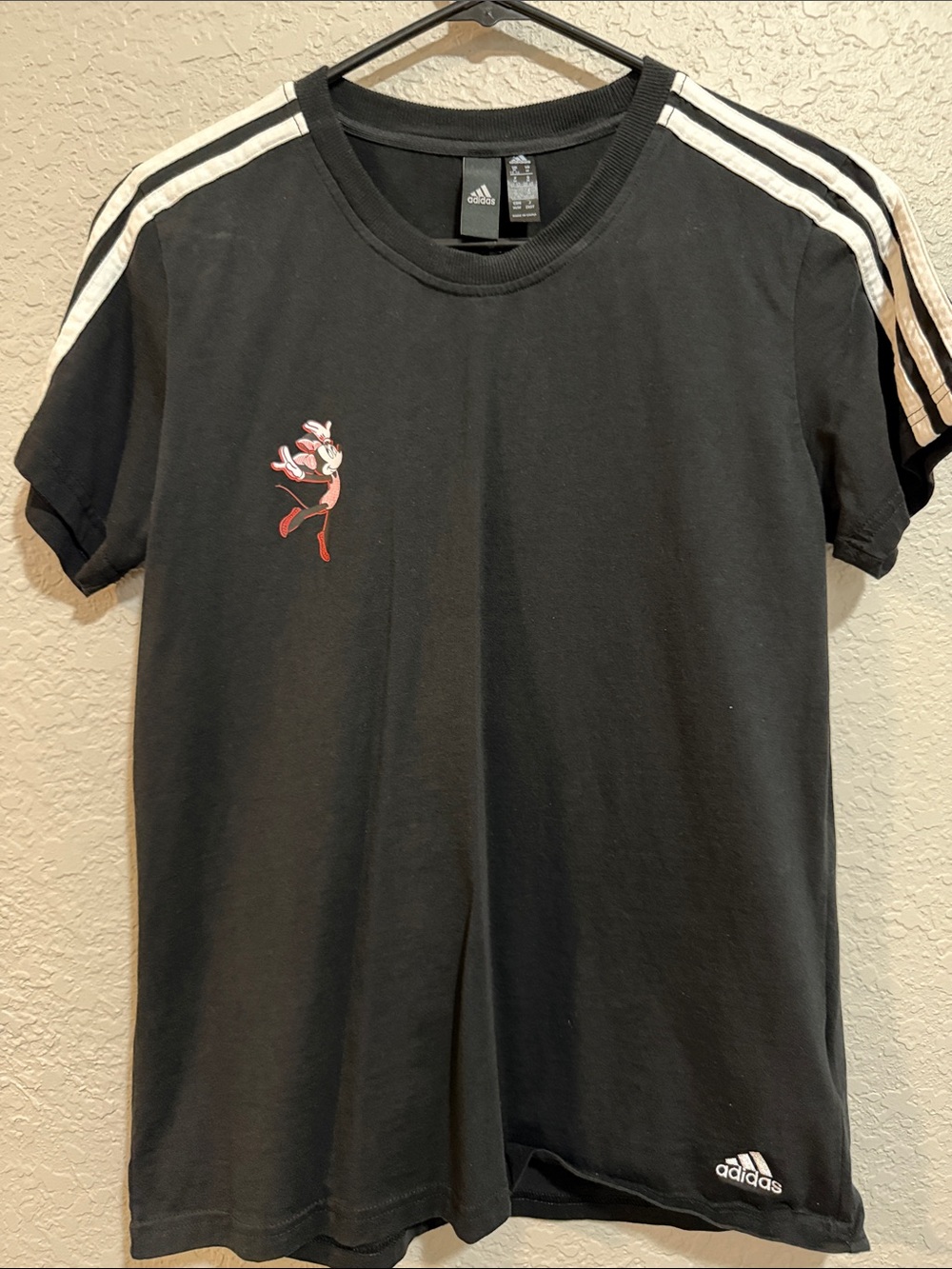 adidas Black Short Sleeve Tee with White Stripes